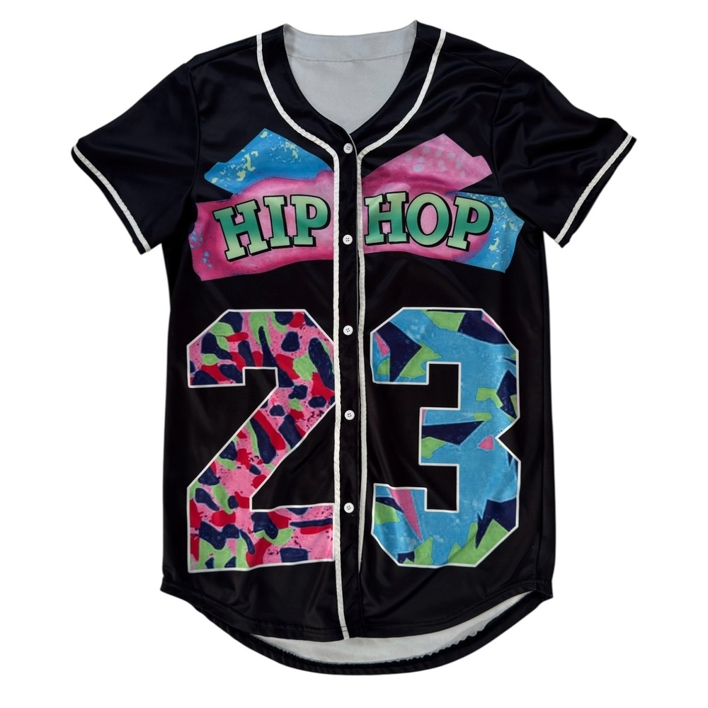 Hip Hop 23 Baseball Jersey Dress M Black Neon Graffiti Streetwear 90s Y2K Urban